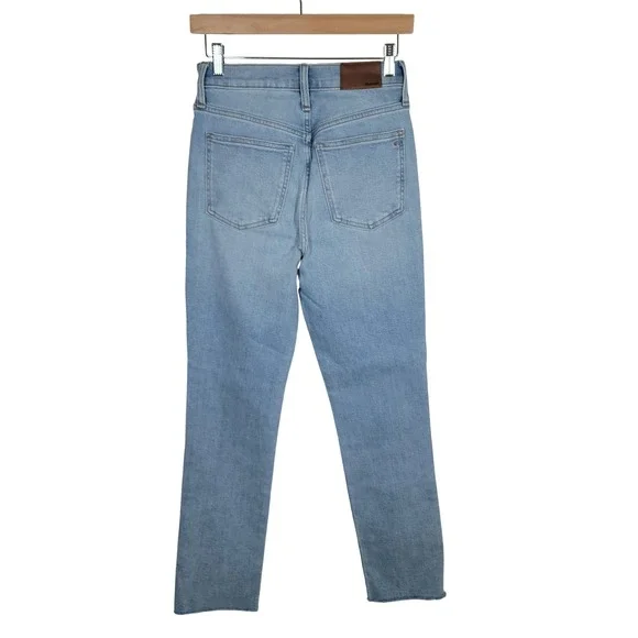 Madewell Perfect Vintage Jeans High Rise Raw Hem Light Wash Size 24 Straight Leg - Picture 9 of 11
